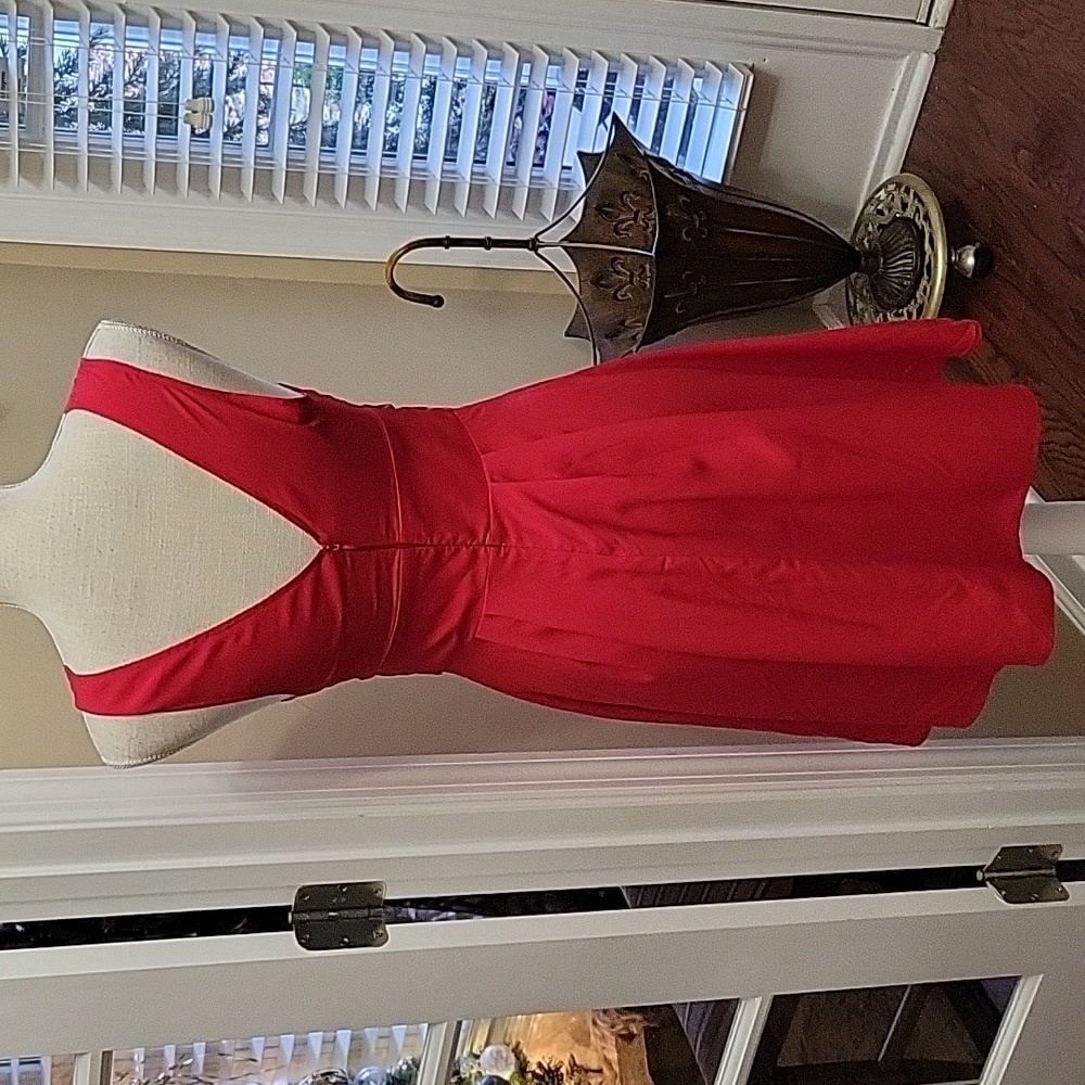 Victoria's Secret rosy red Vneck sleeveless dress empire waist full skirt 0 EUC… - Picture 4 of 9